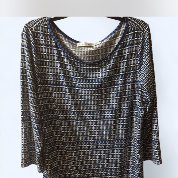 Max Studio XL Geometric Print Top Blouse 3/4 Sleeve Career Casual - Picture 1 of 3
